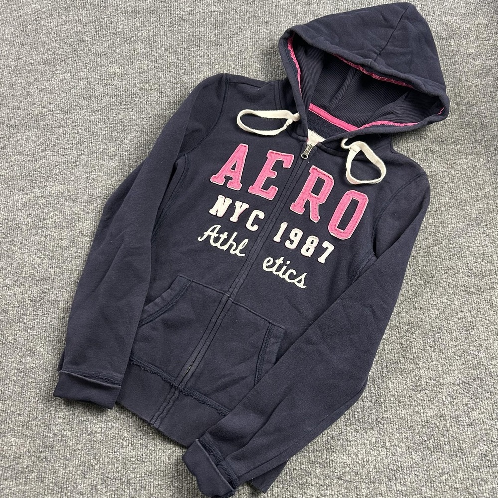 Aeropostale Hoodie Womens Small Blue Aero NYC 1987 Athletics Full Zip Fleece